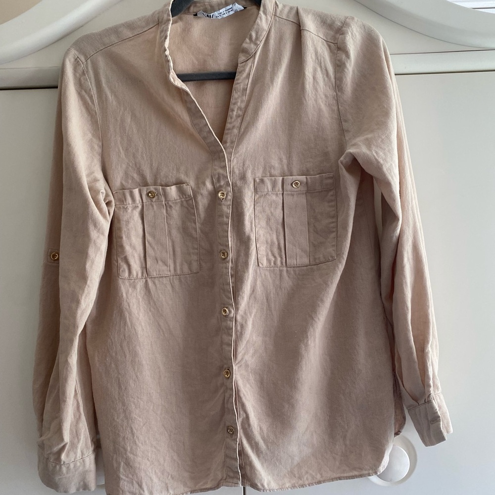 Zara Beige Button-Up Shirt